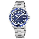 M WATCH Aqua Steel Herrenuhr, Blaues Zifferblatt mit Datums, Leuchtende Zeiger, Wasserdicht Edelstahl, Swiss Made