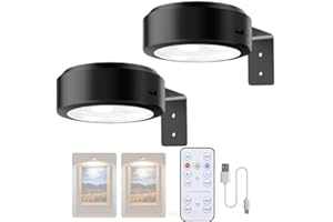 GUSHE 2Stück Picture Lights for Wall mit 3 Farbtemperaturen, Magnetische LED Bilderleuchte mit Fernbedienung, Wiederaufladbar, Kabellos, Dimmbar mit Timer für Kunst Display (Schwarz)