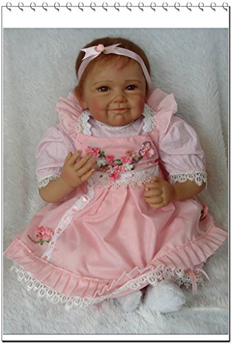 Fachel Reborn Baby Doll realistic baby dollsVinyl Silicone Babies 55cm 22inch Doll Newborn real baby doll Life Like Reborn Pacifier Doll Pink dress smiling face baby