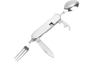 Tadipri Kit Couverts de Camping 4 en 1 en Acier Inoxydable Pliant coutellerie Couverts Set Ensemble de Voyage en Plein air Vaisselle Amovible appliquer sur randonnée Pique-Nique Festival