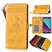 Produktbild Samsung Galaxy J3 2017 Leder Hülle,Handy Hülle Tasche Samsung Galaxy J3 2017,Ledertasche für Samsung Galaxy J3 2017,Leweiany Handytasche Samsung Galaxy J3 2017 Schutzhülle aus Echt-Leder Retro Blumen Prägung Hülle im Ständer Bookstyle Wallet Tasche Flip Brieftasche Etui Schale mit Kartenfach, Magnet und Praktischer Standfunktion Luxus Tasche für Samsung Galaxy J3 2017 - Premium Hülle in Gold