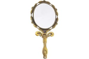 Minkissy espejo de mano vintage espejo de maquillaje de mano plegable espejo de mesa de metal ovalado para oficina en casa de viaje (bronce)