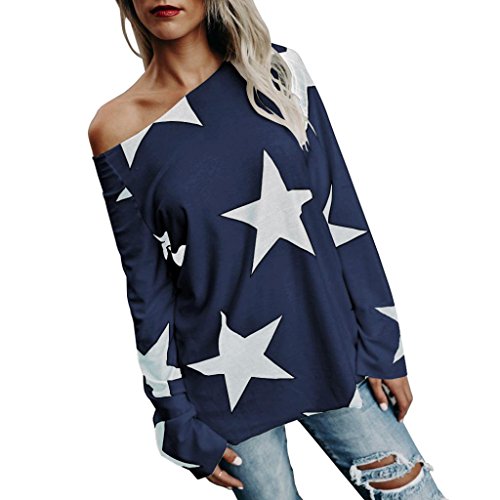 Preisvergleich Produktbild Lässige Sweatshirt, Hansee Mode Frauen Mädchen Trägerlosen Stern Sweatshirt Langarm Crop Jumper Pullover Tops (S, Marine)