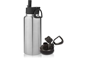 Volhoply 1 liter isolerad vattenflaska med sugrör lock och spout lock, Stainless Steel Sports Water Bottle, Double Wall Vacuum Cups, läckagesäker metallflaska med bred mun för vandring