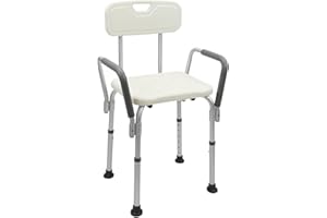 PrimeMatik - Antypoślizgowe krzesło prysznicowe z regulacją wysokości i podłokietnikami dla seniorów