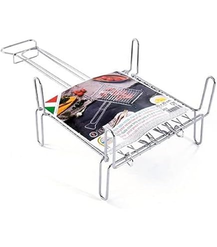 Bistecchiera Doppia Per Barbecue - Griglia In Ferro Cromato 27x40 Cm, Con Manici E Piedini