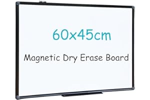 XIWODE Magnetic Dry Erase Board, Wall Mounted Whiteboard, 60 x 45cm, Lightweight White Board, Erase Board Black Aluminium Framed with Lacquered Steel Surface