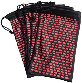 Ed Hick's Sacculi Drawstring Microfibre Sunglasses Case Bag &amp; Glasses Pouch. Helping you Store, Find &amp; Clean your Glasses Easily and in Style. (Pack of 5, Pink on Black)