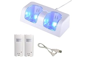 UXRADG QLING - Estación de carga dual para mando a distancia Nintendo Wii, estación de carga Wii, cargador de Nintendo Gamepad con 2 unidades de batería recargable de 2800 mAh y cable USB (blanco)