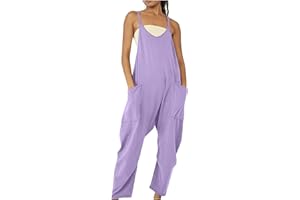 OVARA Dungarees for Women,Summer Casual Loose Strap Jumpsuits with Pockets Ladies Plain Soft Baggy Dungarees Comfy Classic Solid Color Overalls for Daily Going Out Vacation