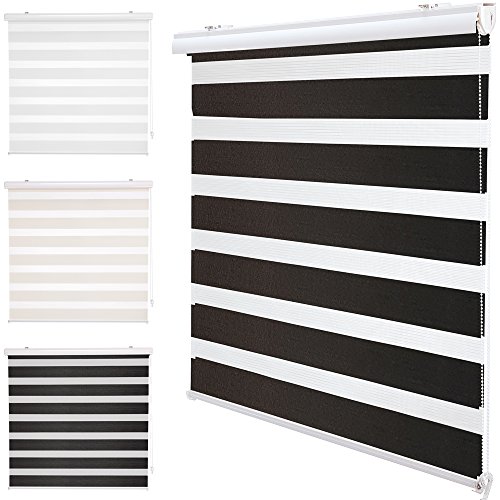 DuoRollo+ Premium Doppelrollo mit variabler Klemmfix-Halterung und Frontblende Seitenzug-Rollo mit Alu Klemmträgern für Fenster und Türen, Farbe:Anthrazit, Größe:90 x 160 cm