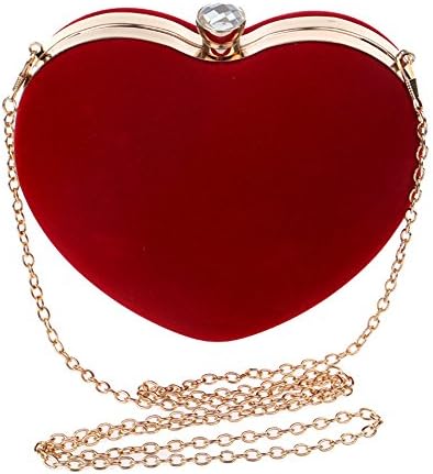 evening bag velour material evening bags banquet bags party bag Heart-shaped evening bag pouch handbag with chain red color day clutch (red)