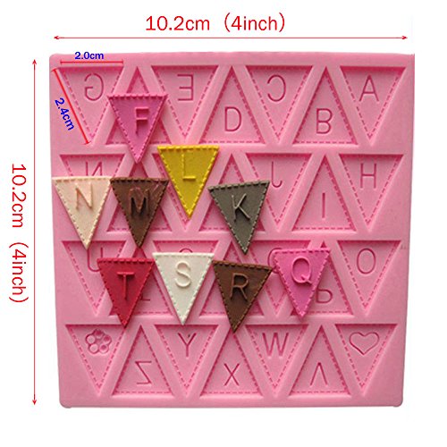 Vivin Brief Flagge Bunting Silikon Dekorieren Schokoladen-Kuchen-Form-Fondant-Backen – Rosa 4 „x 4“ - 3