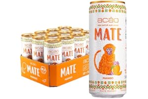 ‎ACÁO acáo Bio Mate Mango (12 × 330 ml Dose) – super fruchtig, kalorienarm – Natural Energy Drink, koffeinhaltiges Erfrischungsgetränk – Mate Tee