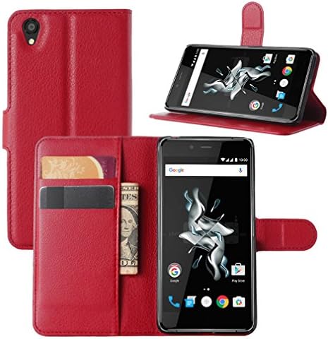 HualuBro OnePlus X Case, Premium PU Leather Wallet Flip Phone Protective Case Cover for OnePlus X with Kickstand, Card Slots and Magnetic Closure (Red)