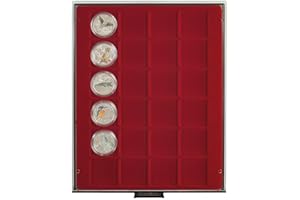 LINDNER Das Original Box Monnaies FUMÉ à 24 alvéoles carrés pour Monnaies/Capsules jusqu'à Ø 42 mm