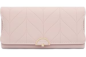 GOUNNU Carteras Largo de Mujer Largo Monedero con Bolsillo Monedero Billetera de Mujer de Gran Capacidad de PU Cuero Bolso de la Señora con 9 Compartimentos para Tarjetas de Crédito (A-Rosa)