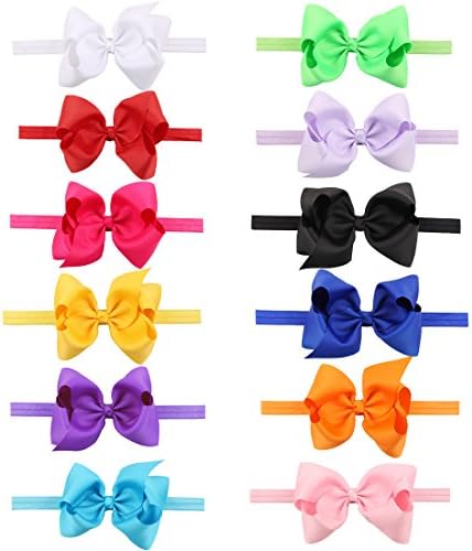 iiniim Baby Girls Flower Headband Elastic Hair Bow Headwear Photography Accessories (12pcs 4.0"x5.0" Ribbon Bow) (12pcs 4.0"x5.0" Ribbon Bow)