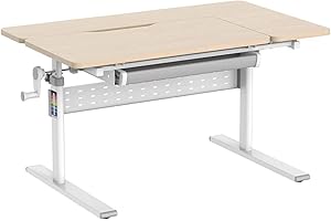 ‎SPACETRONIK Spacetronik Kinderschreibtisch Höhenverstellbar 100x60 cm, Schreibtisch Kinder mit Neigbarer Tischplatte 0-40°, Kinder Schreibtisch mit Schublade & Haken für Rucksack, Holzplatte