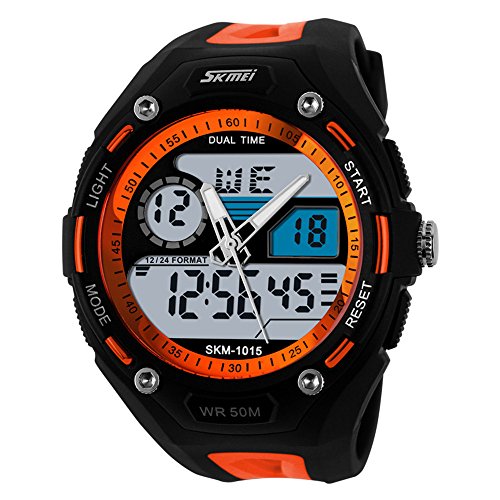 TTLIFE Marke Mann Unisex Uhren Weisesport Armbanduhren Doppelzeit Digitale Analoge 50M wasserdichte Uhr Multifunktionsuhr(Orange)