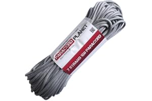 PARACORD PLANET 50 Feet 550 Lb Foot Hank, Parachute Cord Silver Grey