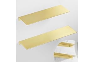 Icelsa 2 Pezzi Mensola da Parete in Alluminio Oro Versatile Mensola da Parete Oro Mensole Adesive da Muro per Bagno Moderno Mensole in Acciaio Sospese(30 cm,Oro)