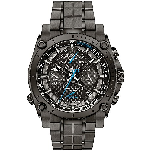 Bulova Men's Designer Chronograph Watch Stainless Steel Bracelet -  Grey W/ Blue Hands Precisionist Wrist Watch 98G229