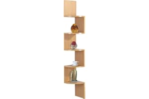 spot on dealz® 5 Tier Corner Shelves for Wall Oak Floating Shelf Corner Unit for Living Room Hanging Bookshelf Wall Shelves Display Wooden Spiral Shelving Rack