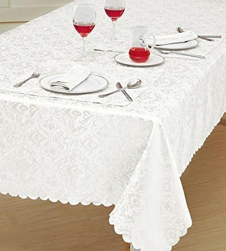 Primier Damask Linen Linen Look 52" x 70", 52" x 90", 70" x 108" Rectangular and 69" Round Tablecloth available in Teal, Cream, Red, Black, White, Beige and Gold (70" x 108" Rectangular, White)