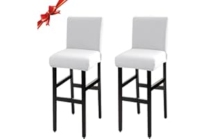 Jaotto Fundas de Silla de Bar 2 Piezas,Fundas para Taburetes Cuadrados de Cocina,Modernas Fundas Taburetes Altos Giratoria Corta Silla Lavable,Cubiertas para Taburete de Bar(Blanco,2 Pack)