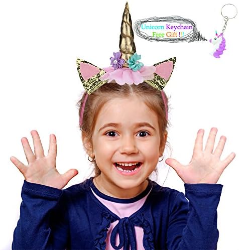 MIMIEYES Girls Unicorn Horn Flower Headbands Hair Band with Ears for Birthday Cosplay Party Accessory,Random Style,Pack of 1 (Style E)