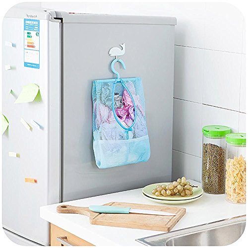 Mesh-hängender Speicher-Beutel-Raum-Retter Organizer mit Haken Küche Bad -Blau - 6