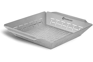 Cestello per Griglia in Acciaio Inox BURNHARD® Alta Qualità, Lavabile in Lavastoviglie, Grandi Maniglie, Distribuzione Ottimale del Calore, Adatto al Forno, Universale per Griglia a Gas, Carbone e
