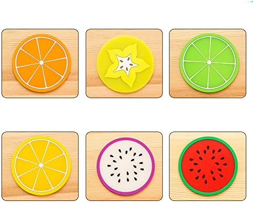The Young® 6Pcs Cup Cushion Holder Cute Colorful Silicone Fruits Coaster Drink Placemat Mat Cup Mats Coaster Sets