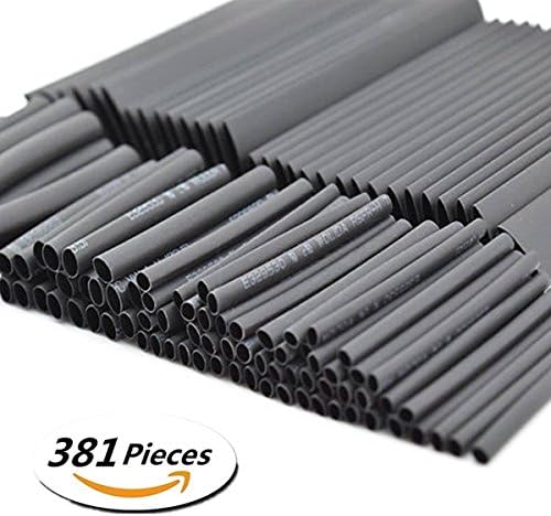 Tinpa 381Pcs Black Heat Shrink Tube Assortment Wire Wrap Electrical Cable Heat Shrink Tubing Sleeving