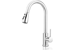 Yabumak Kitchen Sink Taps with Pull Out Sprayer 360° Swivel Kitchen Mixer Tap Kitchen Faucet Single Handle Single Lever High Arc with 2 Modes Spray (Silvery)