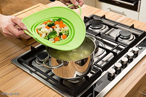 Das Kochwunder – Überkochschutz, Sieb, Dünsteinsatz, Untersetzer, Spritzschutz u.v.m. – grün – NEW GENERATION, Modell 2016 – inkl. innovativer WC- und Geschirrspültabs - 7