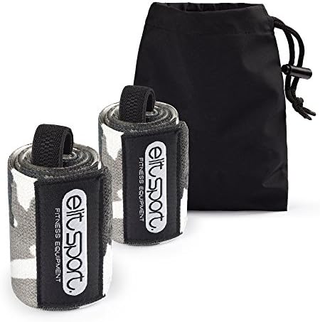 ELIT SPORT SupportSystem Wrist Wraps (1 Pair/2 Wraps) | 18" (45 cm) Heavy Duty Wrist Wraps | Crossfit | Weightlifting | Powerlifting | Kettlebells | PressUps &amp; PullUps - Ideal Protection for Wrists - Unisex - Includes FREE Carry Bag -1 Year Warranty (Grey Camo)