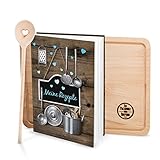 Geschenk-SET Rezeptbuch zum Selberschreiben TÜRKISE HERZEN Vintage Nostalgie + großes Küchen Holzbrett DIN A5 Kochbuch Meine Rezepte + Lieblingsrezepte selber machen by 