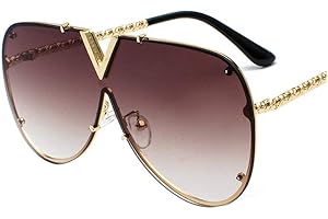 Fauhsto Trendy Sunglasses For Men Women,V-Shaped Fashion Design Metal Frame Eyeglasses,UV400 Protection,Oversized Shades,Great for Driving,City Walking,Outdoor Activites