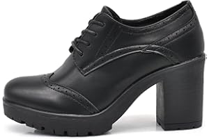 IF Fashion Scarpe da Donna Stringate Francesine Ricamo Tacco Grosso Pelle Sintetica IF146