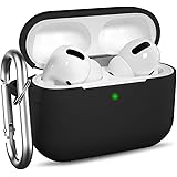 Ouwegaga Kompatibel mit AirPods Pro Hülle - Stoßfeste Silikon Case Schutzhülle [Front-LED Sichtbar] mit Karabiner 2019, Schwa