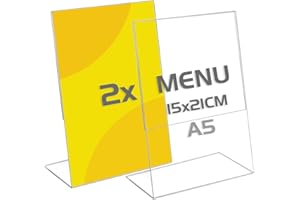 TAPKUA Espositore Inclinabile in Acrilico A5, Insegna Trasparente, Bacheca Verticale per l'esposizione di Menù, Brochure, Volantini (2 Pezzi - A5)