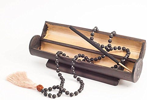 Buddhist Prayer Beads Blessed - Tibetan Japa Mala Necklace - Healing Stones Bracelet - Chakra Jewelry for Meditation Yoga - Bamboo Box and 2 Incenses (Pale Peach)
