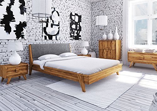 massivmoebel24 Bett Wildeiche 180x200 grau natur geölt RETRO #06
