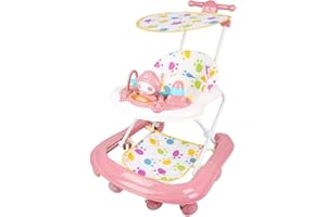 SUPFINE 5-in-1 Lauflernhilfe für Babys, mit 5 verstellbaren Höhen, Lauflernhilfe für Babys, faltbar, mit abnehmbarem Musikspieltisch, von 6 bis 18 Monaten, bis zu 12 kg (5-in-1, 62 x 68 x 36 – 81 cm, Rosa)