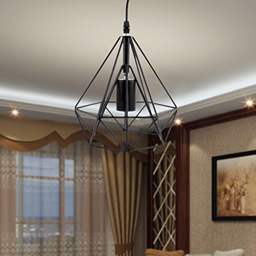 Gazechimp Vintage Metall Diamant Form Lampenschirm Schirm mit Kabel für Hängeleuchte Pendelleuchte Schwarz - 2