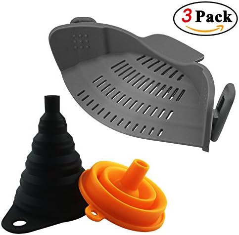 Himi Silicone Snap'N Strain With 2 Collapsible Funnels - Free Clip On Water Filter - 2 Different Size Funnel - Strainer For Pots, Pans and Bowls - Potato, Spaghetti Filter