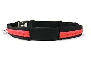 Ceinture Boa L'Original Sac Banane - 2 Poches Ultra Extensibles - Sport, Course a Pied, Jogging, Equitation, Fitness, Voyage, Randonnée -Range Telephone, Gourde, Anti Pick-Pocket Belt (Rouge, M/L)