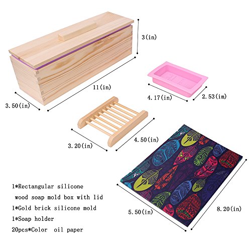 DIY Seifen Silikonform Set (4 Stück), TTLIFE Seifenformen mit einem zusätzlichen Seifenhalter – rechteckige Silikonform mit Holzkiste, plus 2 kleine Formen mit Lucky Clover Bild – best Schimmel zum Seifensieden (B) - 4